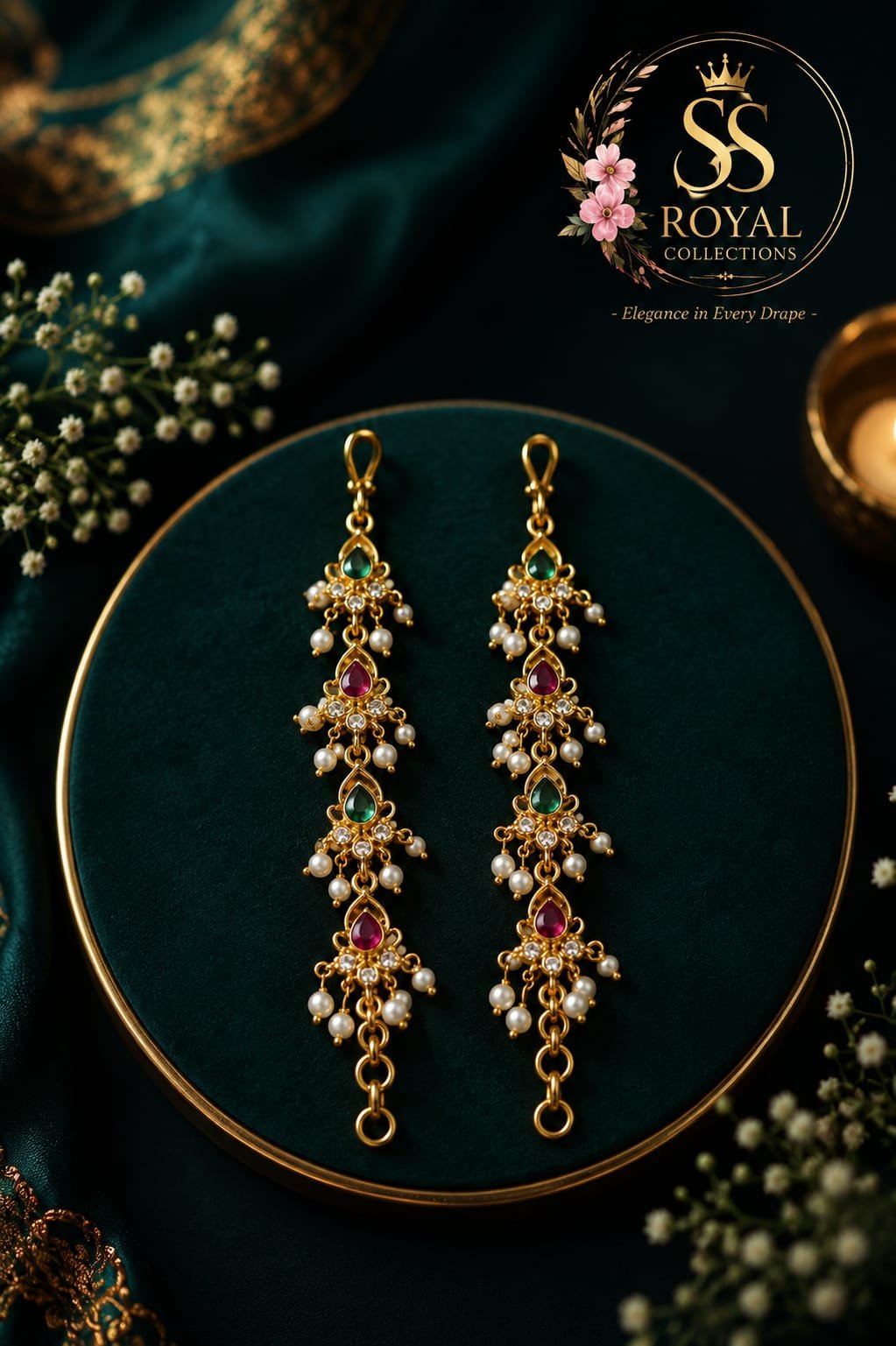 Traditional Multicolour 1 Gram Gold-Plated Hair Chain Set