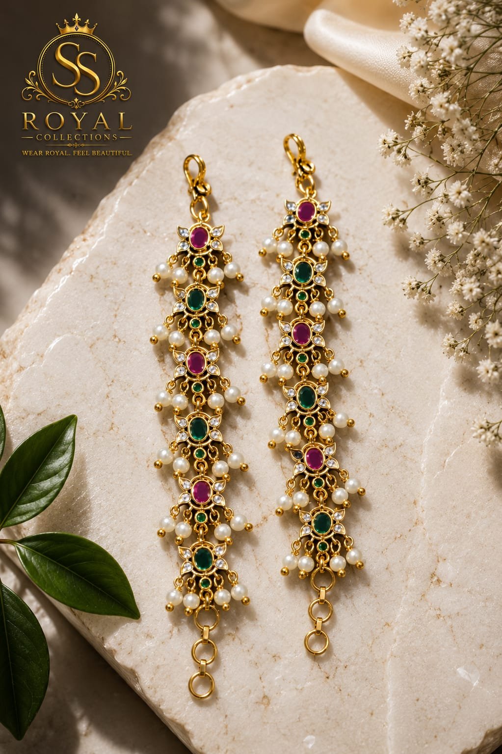 Traditional 1 Gram Gold-Plated Multicolor Stone Hair Chains