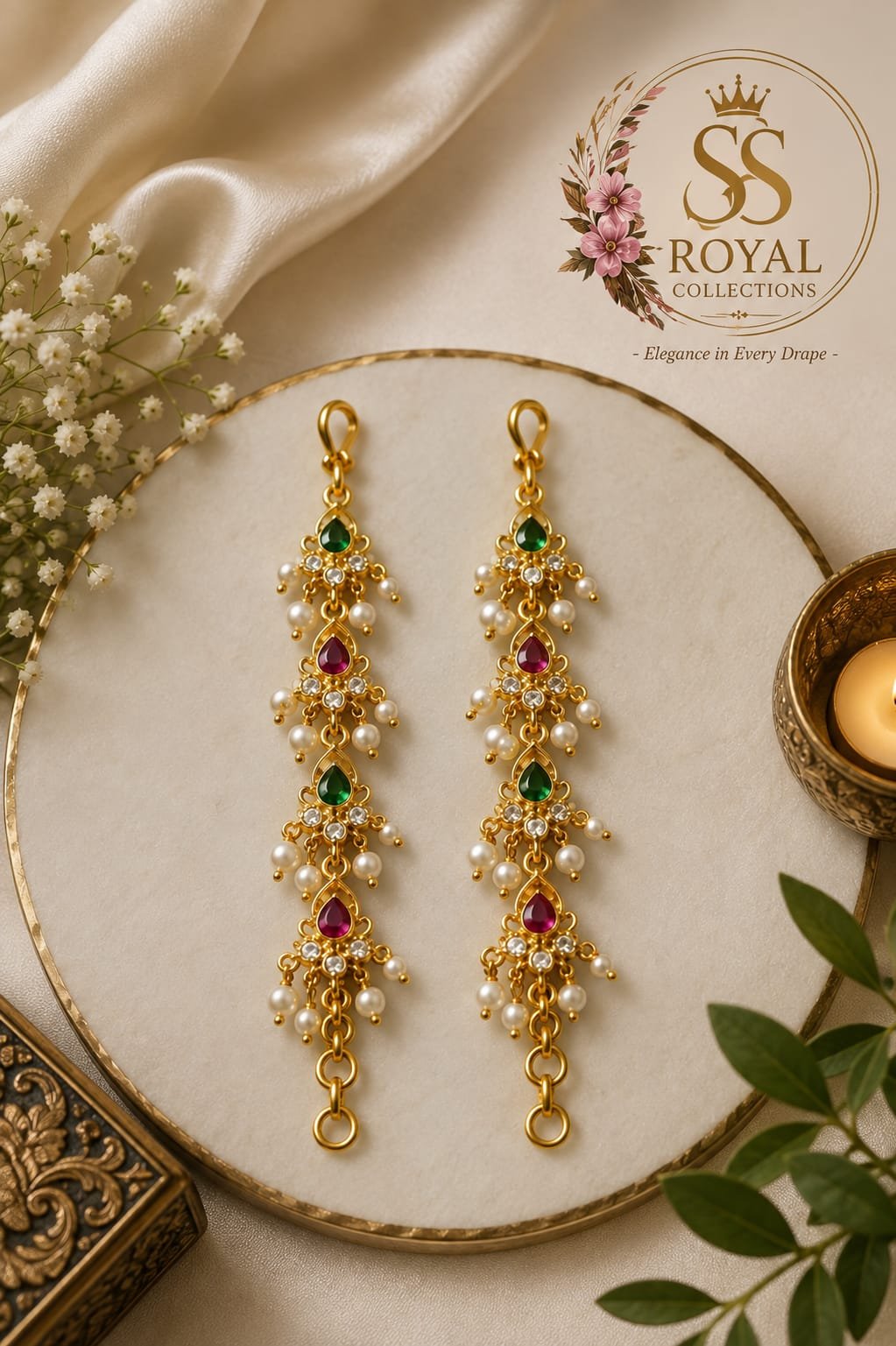 Traditional Multicolour 1 Gram Gold-Plated Hair Chain Set