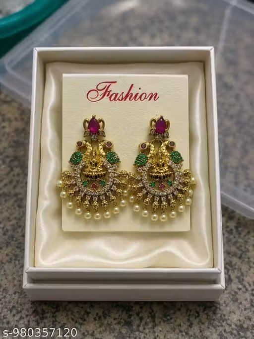 Temple Design 1 Gram Gold-Plated Jhumka Earrings with Pearls