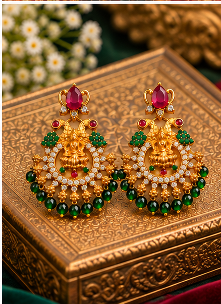 Traditional Lakshmi Temple 1 Gram Gold-Plated Jhumka Earrings