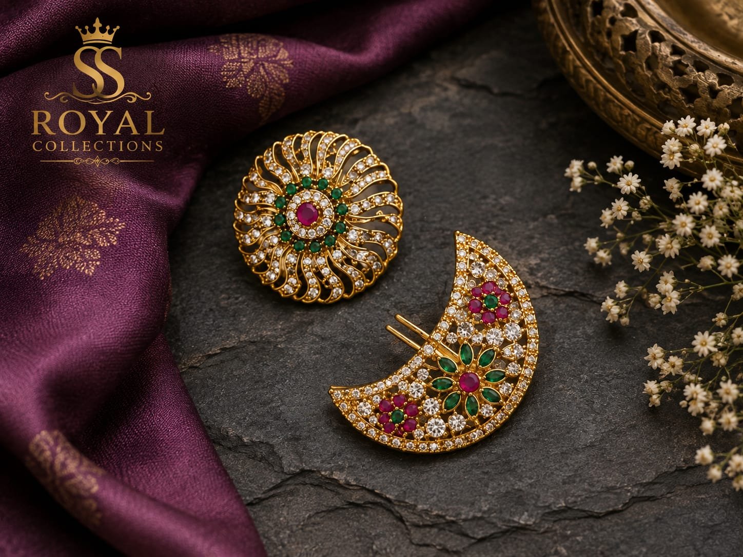 Traditional Multicolour 1 Gram Gold-Plated Maang Hair Brooch