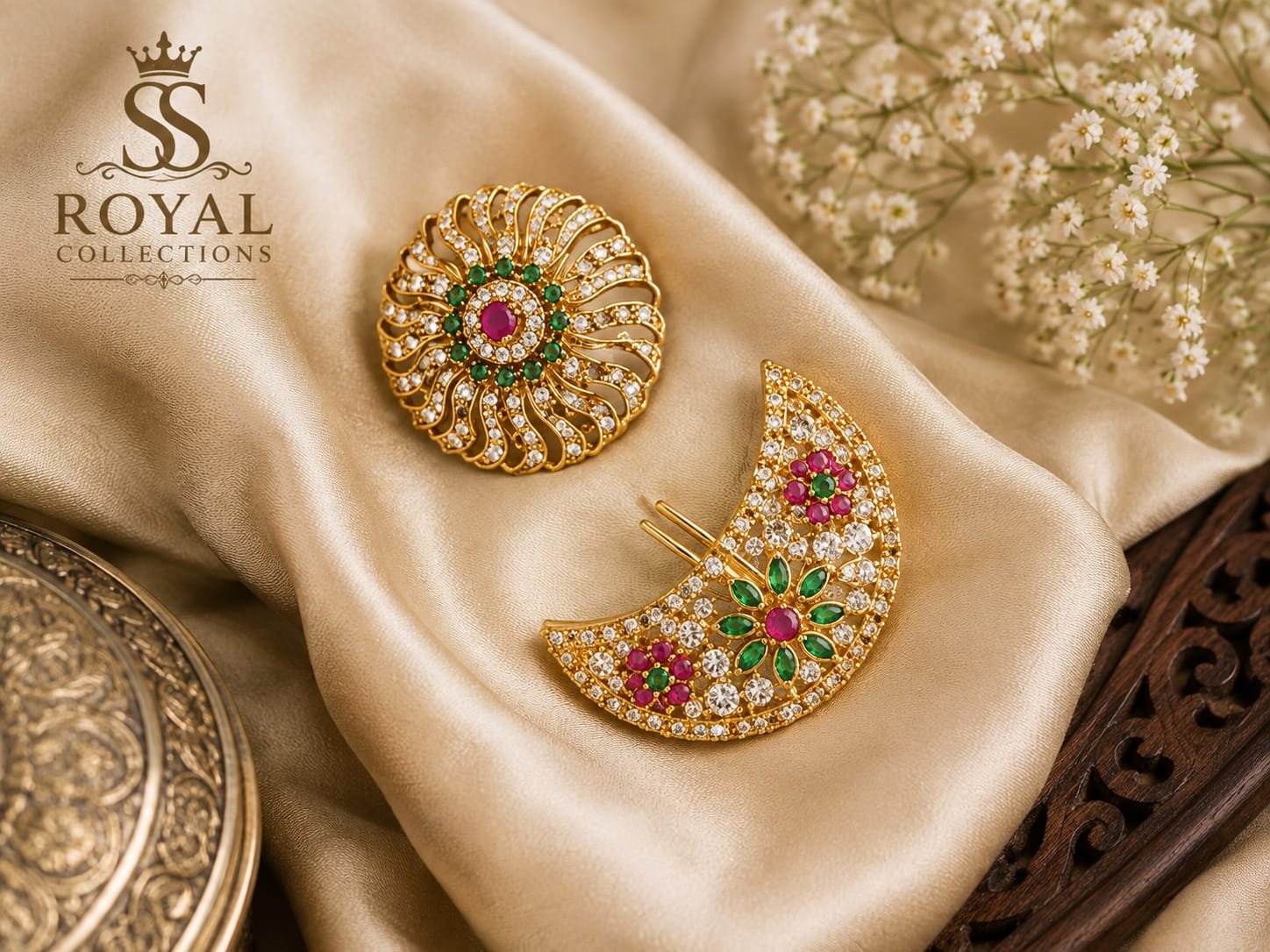 Traditional Multicolour 1 Gram Gold-Plated Maang Hair Brooch