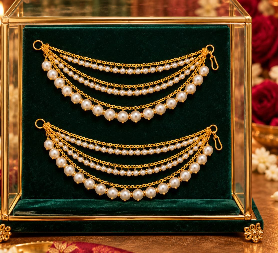 1 Gram Gold-Plated Multi-Layer Pearl Payal (Anklet) Set