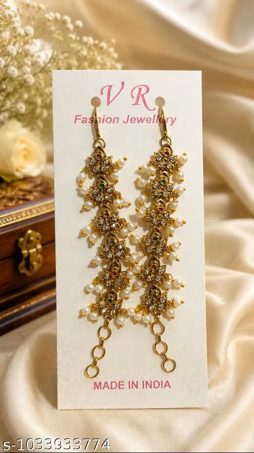 Traditional Floral 1 Gram Gold-Plated Ear Cuffs Ear to Ear Chain