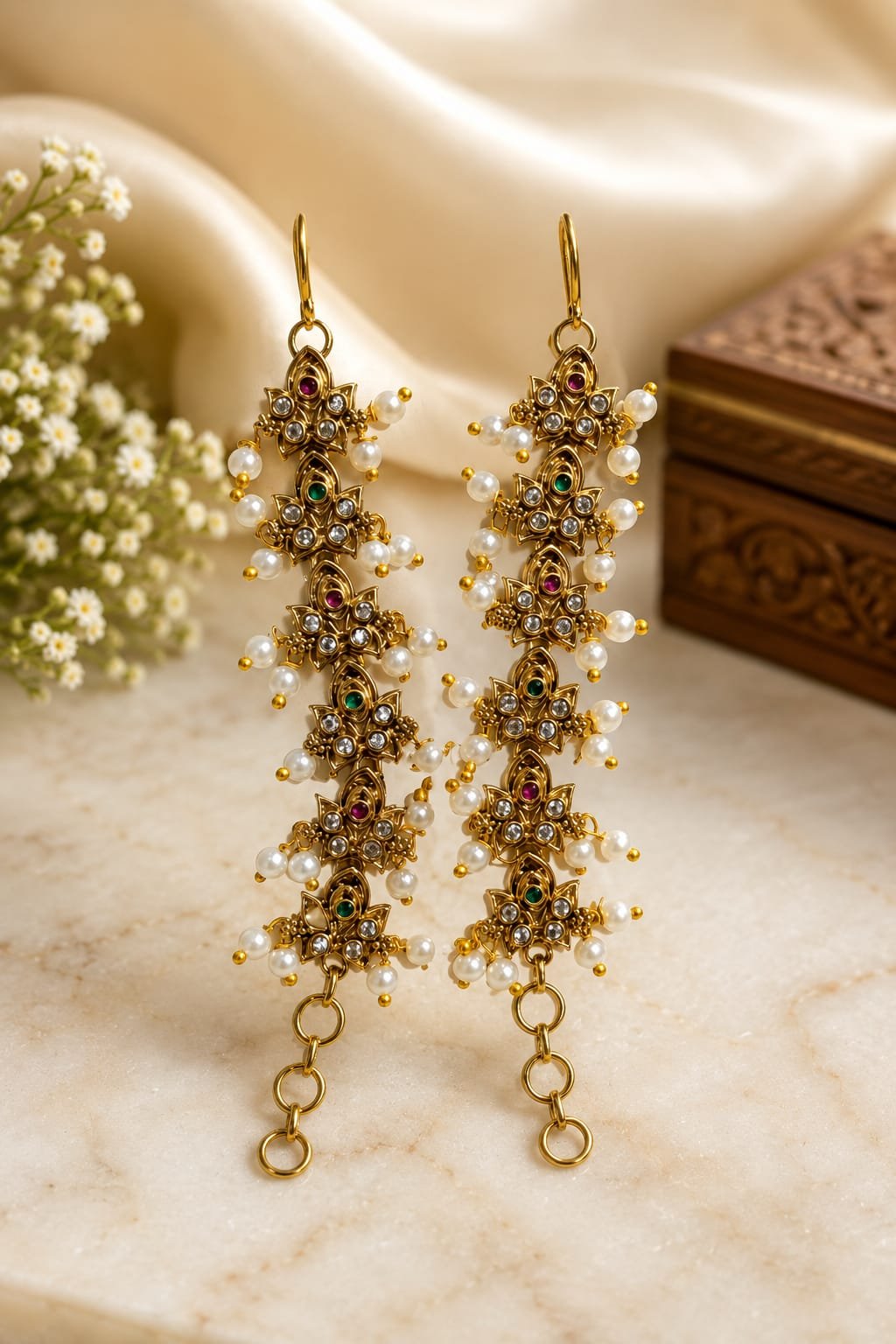 Traditional Floral 1 Gram Gold-Plated Ear Cuffs Ear to Ear Chain