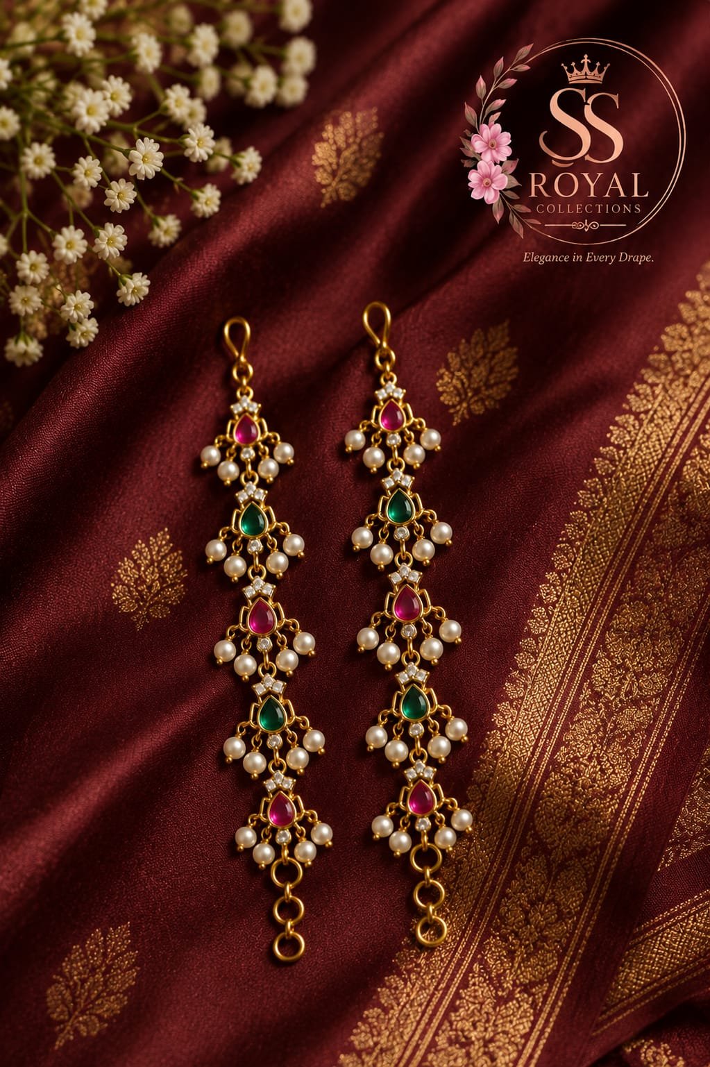 1 Gram Gold-Plated Multicolour Stone and Pearl Hair Chain Set