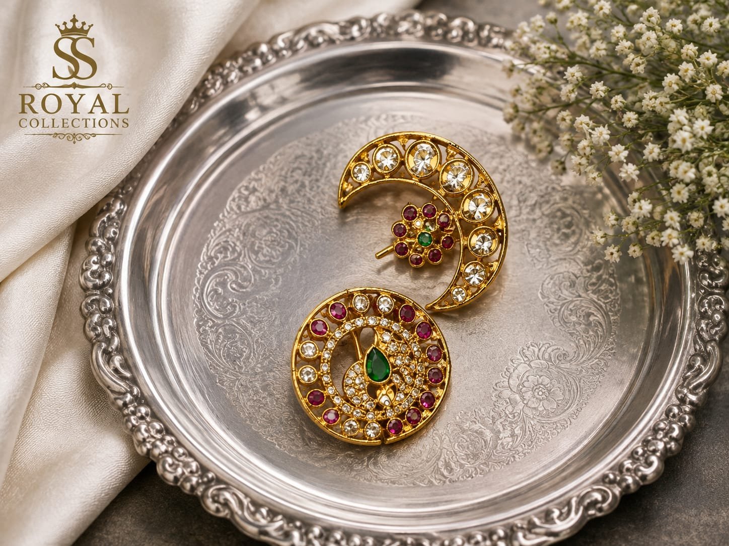 Crescent and Floral 1 Gram Gold-Plated Imitation Hair Brooch