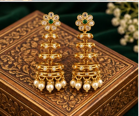 Traditional 1 Gram Gold-Plated Jhumka Earrings with Pearls