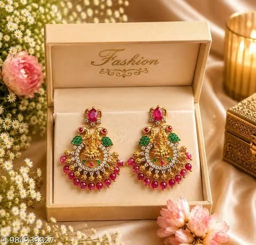 Temple Design 1 Gram Gold-Plated Imitation Jhumka Earrings