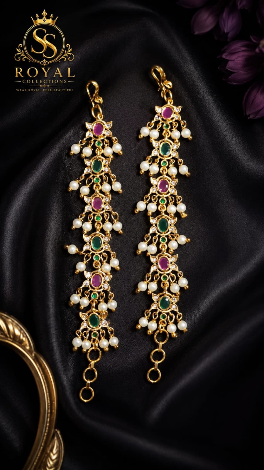 Traditional 1 Gram Gold-Plated Multicolor Stone Hair Chains