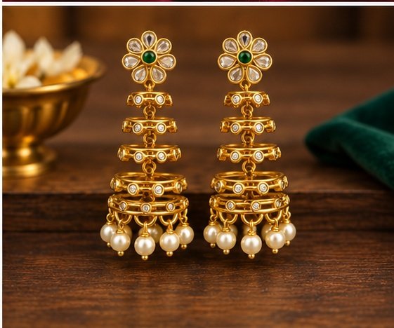 Traditional 1 Gram Gold-Plated Jhumka Earrings with Pearls