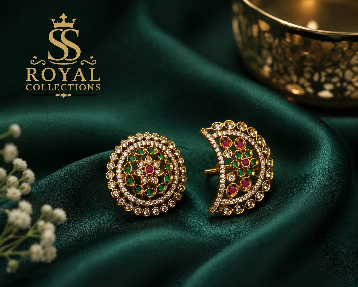 Traditional Floral & Crescent 1 Gram Gold-Plated Hair Brooch