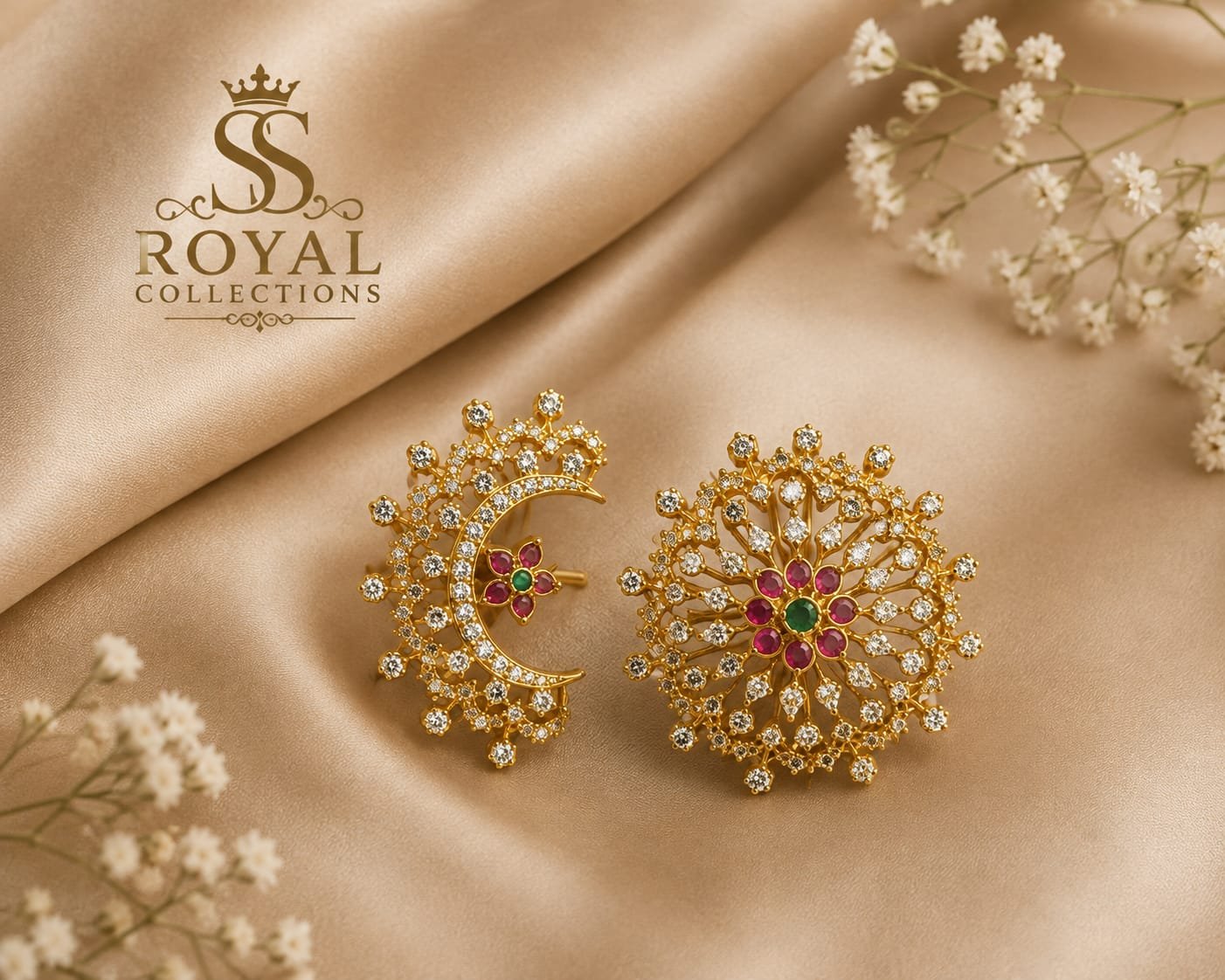 Floral Crescent 1 Gram Gold-Plated Imitation Designer Hair Brooch