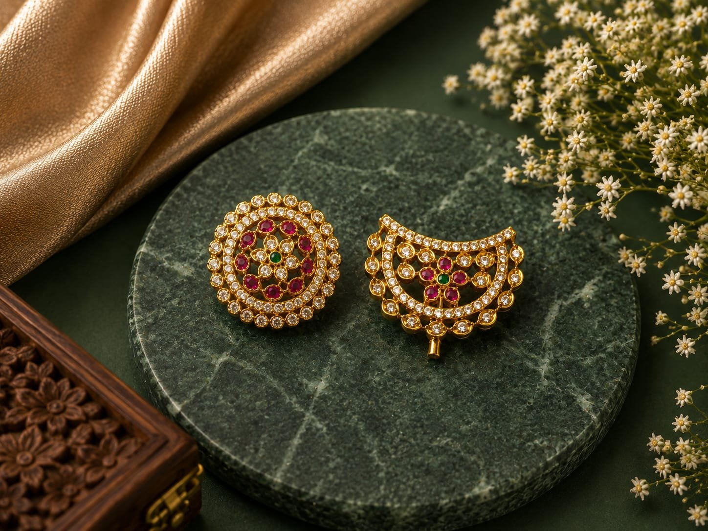 Traditional 1 Gram Gold-Plated Stone-Studded Hair Brooch
