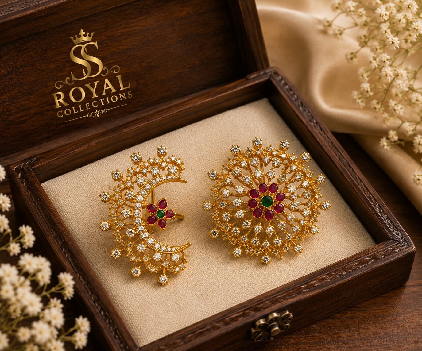 Floral Crescent 1 Gram Gold-Plated Imitation Designer Hair Brooch